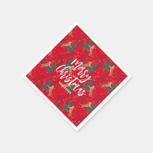 Serviette En Papier Arbres de Noël & tigres motif rouge arrière - plan
