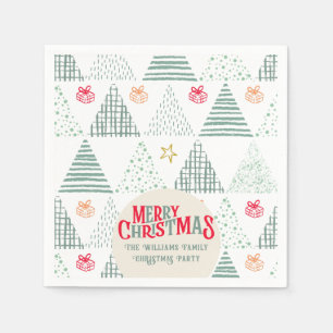 Serviette En Papier Arbres de Noël Vert Rétro Moderne Abstrait unique