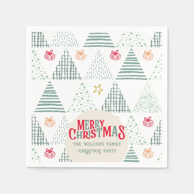 Serviette En Papier Arbres de Noël Vert Rétro Moderne Abstrait unique (Devant)