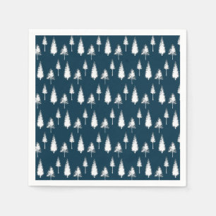 Serviette En Papier Arbres d'hiver bleus de la Marine