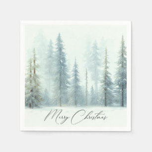 Serviette En Papier Arbres enneigés à l'aquarelle Noël personnalisé