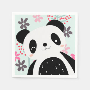 Serviette En Papier Arbres, fleurs et ours de panda