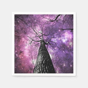 Serviette En Papier Arbres hivernaux Cieux de galaxie rose violet