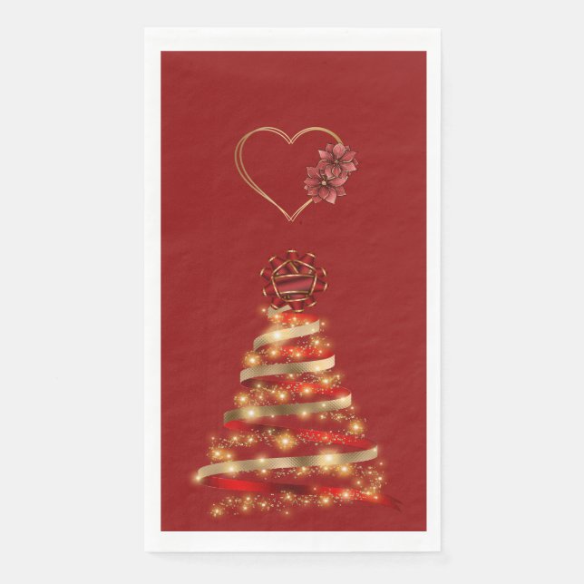 Serviette En Papier Arbres modernes Noël Rouge & Or (Devant)