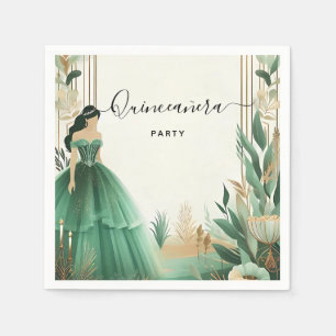 Serviette En Papier Arbres Or Menthe Glam Émeraude Verte Quinceanera