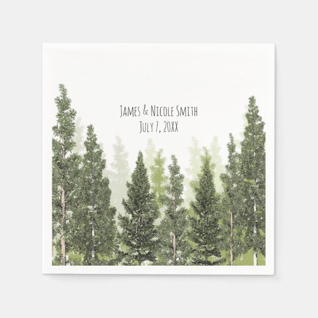 Serviette En Papier Arbres Pins Rustiques Mariage Simple Campagne (Devant)