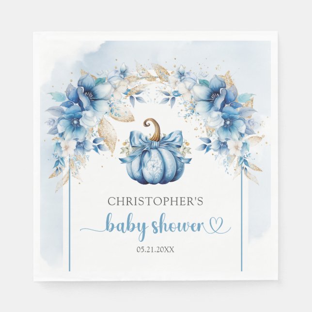 Serviette En Papier Arc de fleurs citrouilles Boho bleu poussiéreux et (Devant)