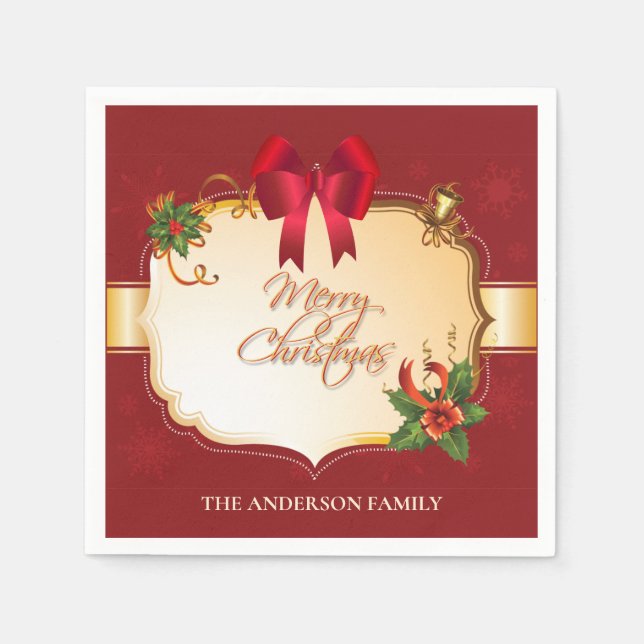 Serviette En Papier Arc de Noël traditionnel et cloches (Devant)