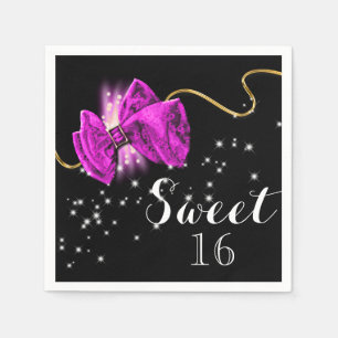 Serviette En Papier Arc de parties scintillant rose noir élégant