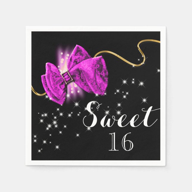 Serviette En Papier Arc de parties scintillant rose noir élégant (Devant)