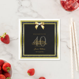 Serviette En Papier Arc doré glamour et 40e anniversaire à paillettes