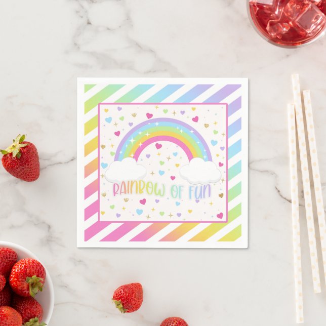 Serviette En Papier Arc-en-ciel Anniversaire Napkin - Pastel (En situation)