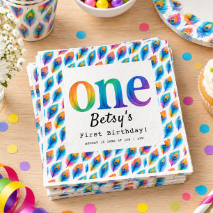 Serviette En Papier Arc-en-ciel Aquarelle 1er Anniversaire   Bébé Colo
