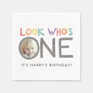 Serviette En Papier Arc-en-ciel coloré 1er anniversaire Photo Napkins