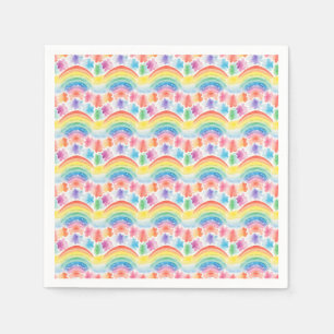 Serviette En Papier Arc-en-ciel coloré et nuages aquarelle peinture