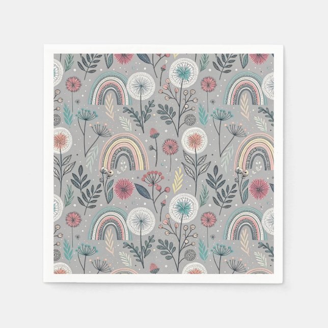 Serviette En Papier Arc-en-ciel et botanique (Devant)