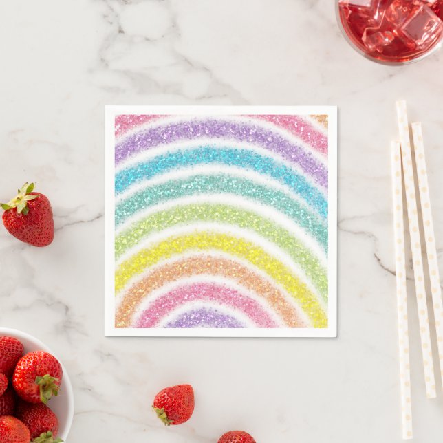 Serviette En Papier Arc-en-ciel Pailleté Pastel (En situation)