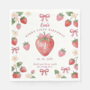 Serviette En Papier Arc-en-ciel Rose Ruban Fraise Fruité Premier Anniv