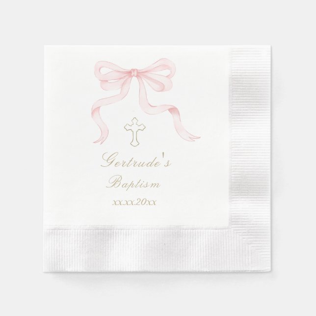 Serviette En Papier Arc en ciel ruban rose bébé fille  (Devant)