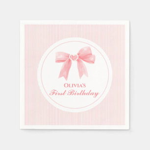 Serviette En Papier Arc en rose et rayures Coquette 1er anniversaire