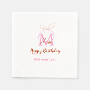 Serviette En Papier Arc en ruban paillettes roses avec nom lettre mono