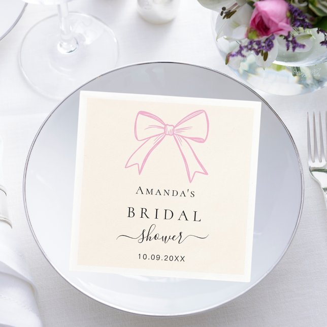 Serviette En Papier Arc enrubanné rose dessiné à la main Baby Shower (Créateur téléchargé)