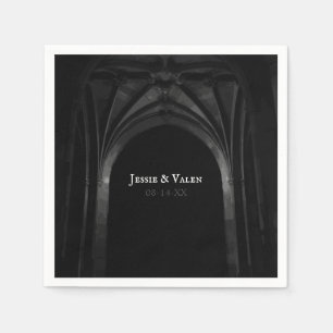 Serviette En Papier Arc gothique Mariage élégant Noir et Blanc foncé