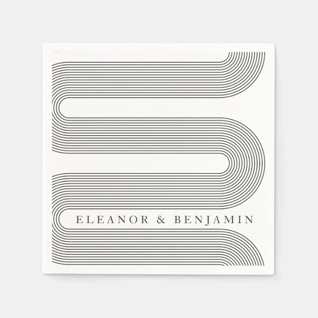 Serviette En Papier Arc moderne Black White Lines Élégant Nom de maria (Devant)
