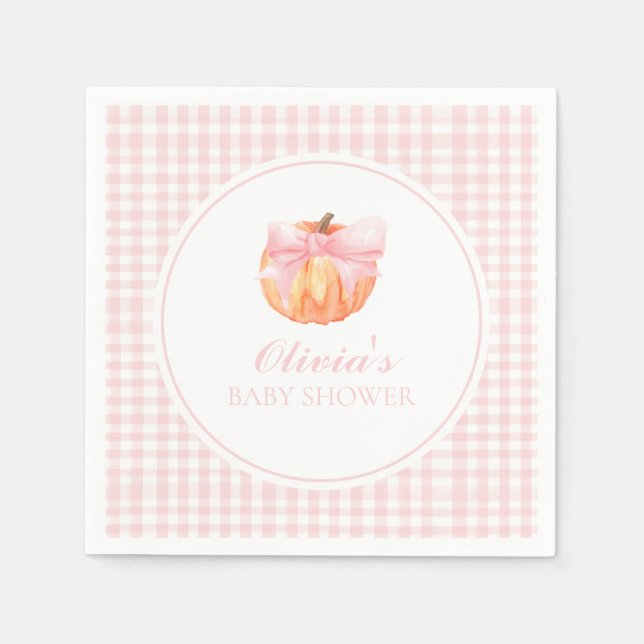 Serviette En Papier Arc rose citrouille et baby shower en vichy (Devant)