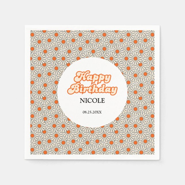 Serviette En Papier Arc Super rétro Bright Orange Daisy Anniversaire (Devant)