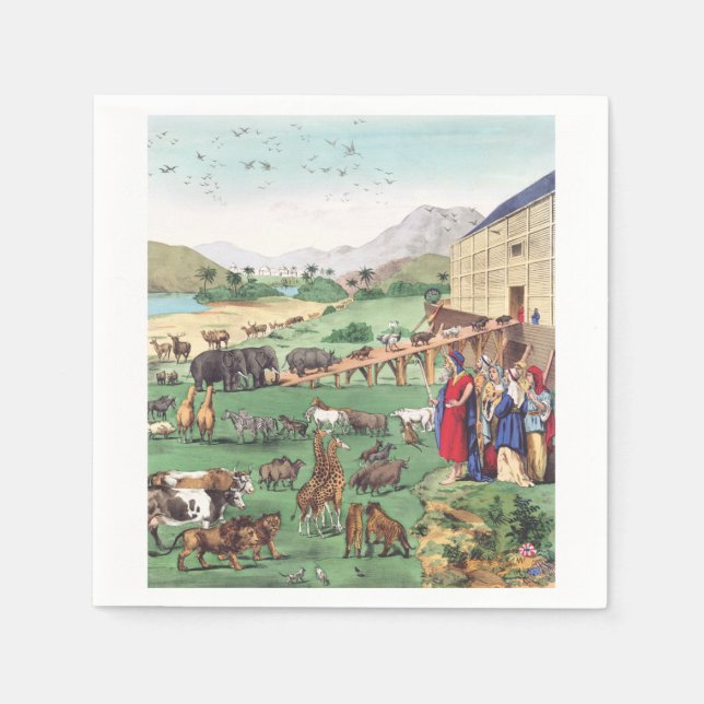Serviette En Papier Arche de Noé avec des animaux (Devant)
