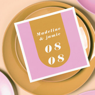 Serviette En Papier Arche rétro moderne minimaliste rose et jaune gras
