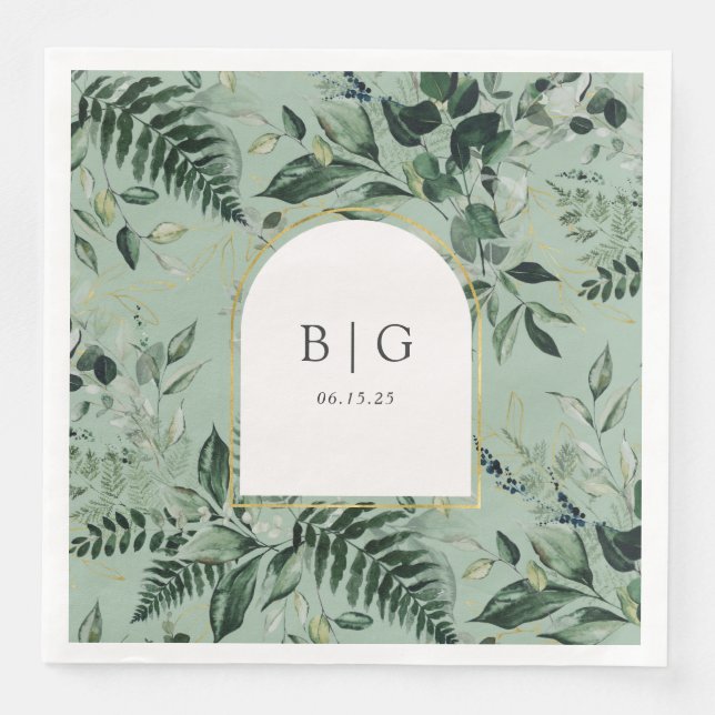 Serviette En Papier arche verte moderne jardin botanique mariage (Devant)