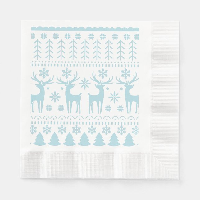 Serviette En Papier Arctic Blue Folk Art thème hiver (Devant)