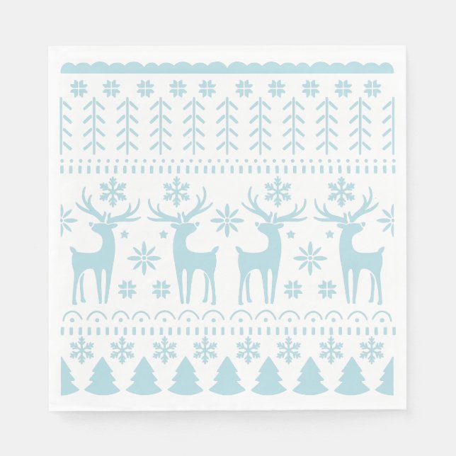 Serviette En Papier Arctic Blue Folk Art thème hiver (Devant)