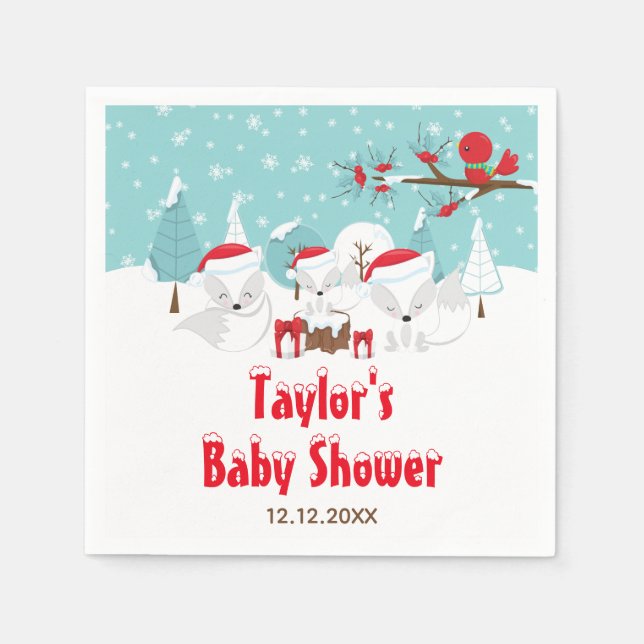 Serviette En Papier Arctic Fox Noël Baby shower forestier (Devant)