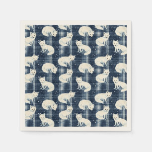 Serviette En Papier Arctic Fox Winter Christmas Tartan Plaid Motif 2