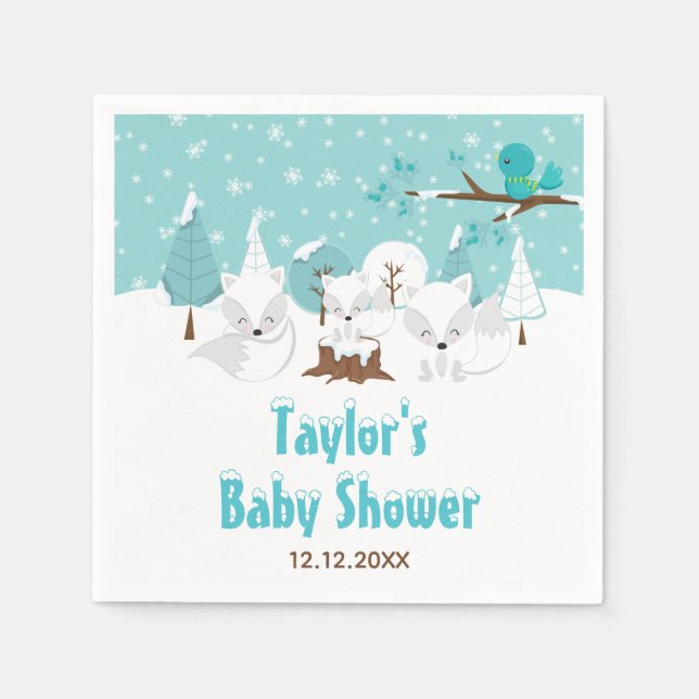 Serviette En Papier Arctic Fox Winter Wonderland Baby shower (Devant)