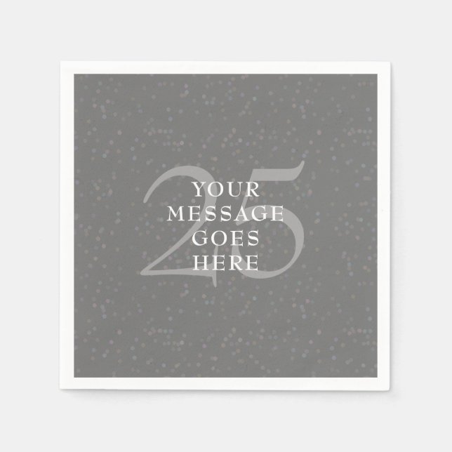 Serviette En Papier Argent 25e anniversaire Mariage Confetti Élégant (Devant)