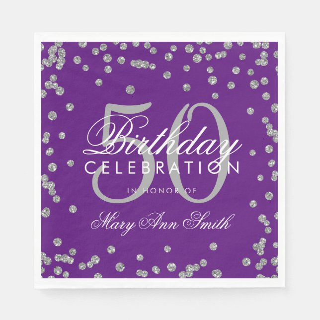 Serviette En Papier Argent 50e anniversaire Parties scintillant Confet (Devant)