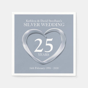 Serviette En Papier Argent anniversaire de la photo de coeur noms serv