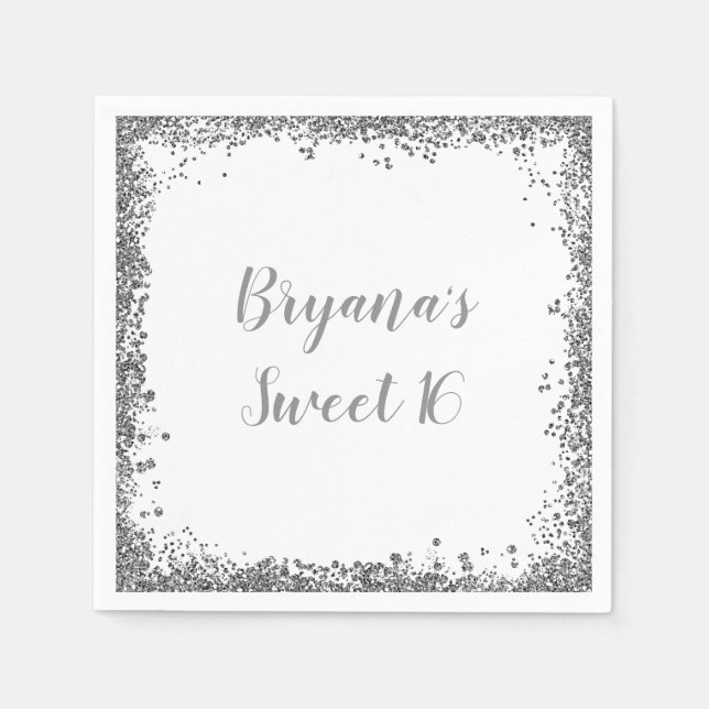 Serviette En Papier Argent blanc Parties scintillant Glam Edge Sweet 1 (Devant)