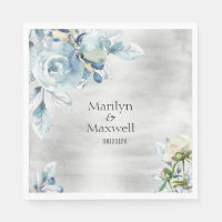 Argent Dusty Blue Peony Mariage 6 pouces déjeuner