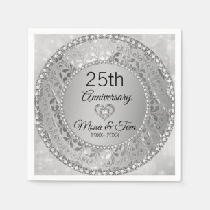 Serviette En Papier Argent Floral Damask Et Coeur