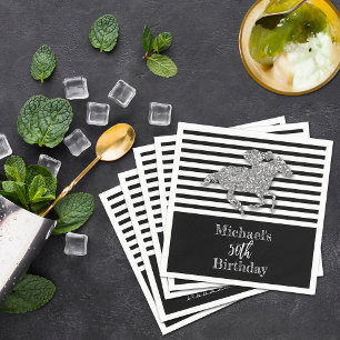 Serviette En Papier Argent Hippocampe noir blanc rayures Anniversaire