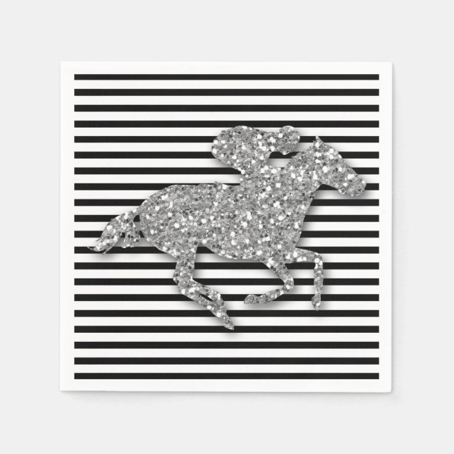 Serviette En Papier Argent Hippocampe Noir & Blancs (Devant)