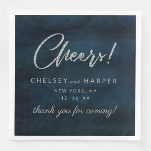 Serviette En Papier Argent Lustré Mariage Monogramme Dîner Navy