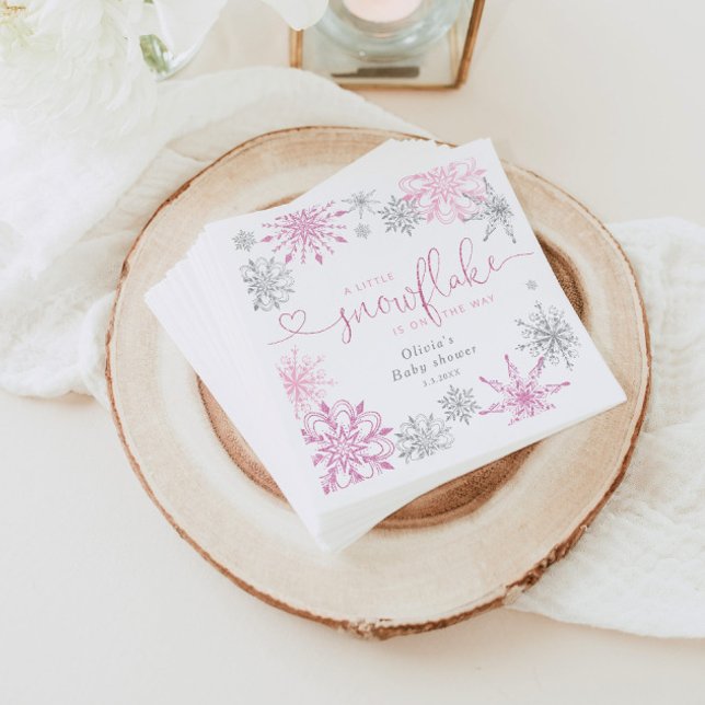 Serviette En Papier Argent rose Un petit baby shower de flocons de nei (Créateur téléchargé)