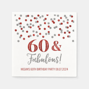 Serviette En Papier Argent Rouge Confetti 60 & Fabuleux
