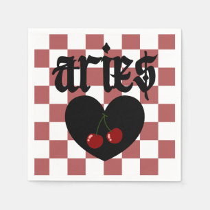 Serviette En Papier Aries Gothique esthétique À damiers Cerise Art